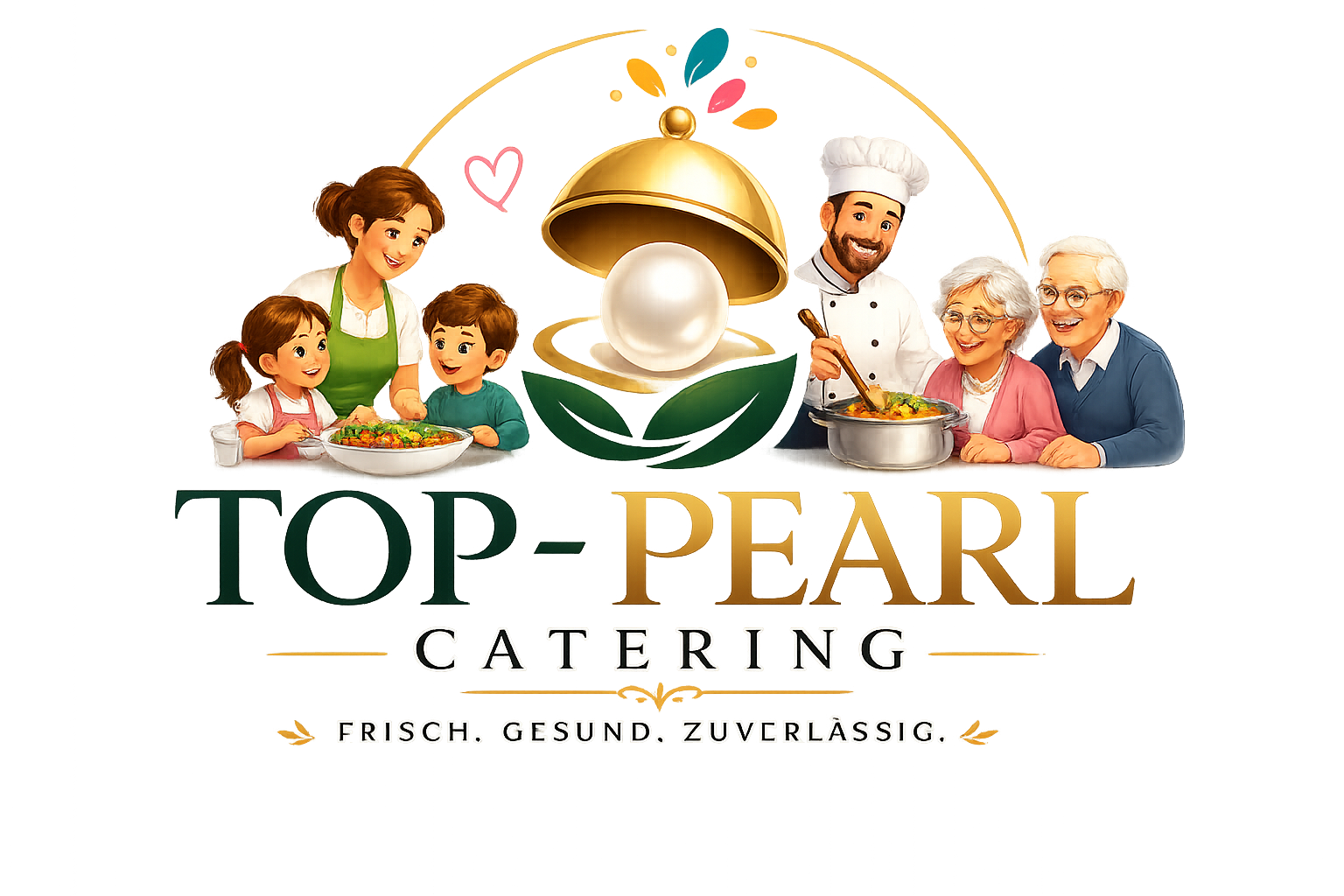 Top-Pearl Catering Logo mit Zielgruppen Kita, Schule, Pflege und Einrichtungen